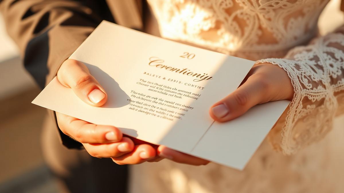 Hands holding a folded ceremony script in warm sunlight